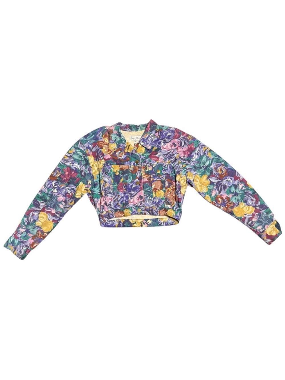 Paris Blues Floral Colorful 80s Retro Artsy Vintage Fall Jacket